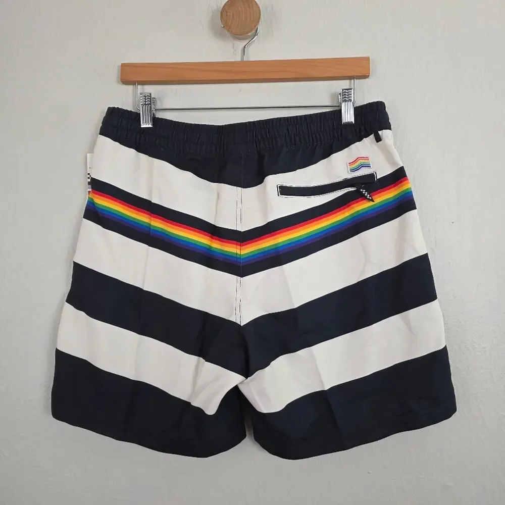 Vans Pride Collection Rainbow Striped Volley Swim Shorts Black Cream Medium NWT